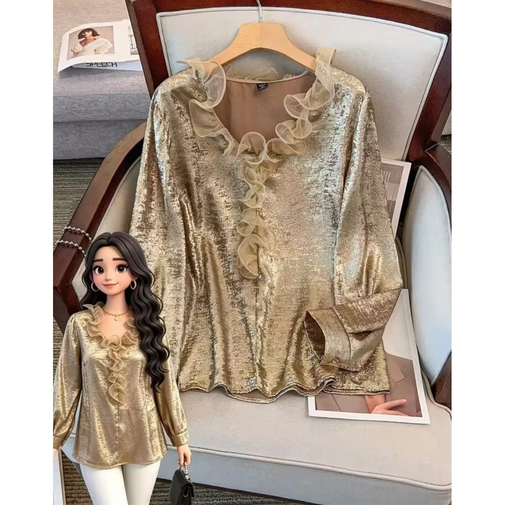 Women's Gold ruffle top size L
